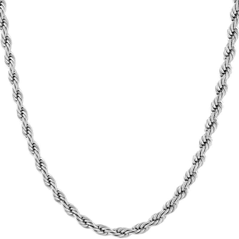 LIFETIME JEWELRY 24k Real Gold Plated 4mm Rope Chain Necklace Diamond Cut Gold Chain for Men Women (24 inches, White Gold Plated) - Image 1